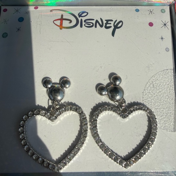 Disney Silver Mickey Dangle Heart Earrings - Picture 2 of 2